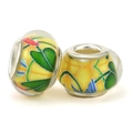Yellow resin beads with floral patterns and silver cores for DIY charm bracelets - Bright Yellow Floral (026)