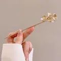 Elegant gold ginkgo leaf hair pin with white pearls for traditional Chinese hairstyles - Ginkgo Leaf Pearl Fan Style (4#) / Gold