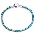 Blue and gold snake chain bracelet with silver heart clasp on a white background - 16cm / Blue Gold Spiral Heart Clasp Snake Chain (09)