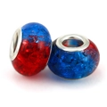 Red and blue cracked glass beads with silver metal core for DIY bracelet making - Red/Blue Bi-color Cracked Style (017)