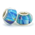 Blue and purple geometric pattern resin glass beads with large hole metal core - Blue Geometrical (028)