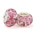 Translucent pink resin charm bead with magenta sequins and silver core for bracelets - Pink Glitter (008)