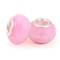 Pink gradient glass beads with silver metal core for DIY charm bracelets - Pink Glazed Style (035)