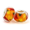 DIY large hole glass resin bead with red and yellow floral pattern for bracelets - Abstract Floral (029)