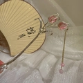 Elegant gold tulip hair pin with pink cat eye stone petals and dangling tassel charms - Pink Tulip Tassel (3#) / Light Gold with Pink