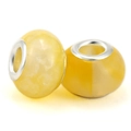 Set of yellow marble texture and bright yellow large hole resin beads with silver metal cores - Yellow Textured Style (036)