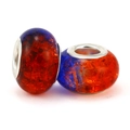 DIY charm beads with red and blue gradient glass and cracked ice texture with silver core - Red/Blue Gradient Cracked Style (019)