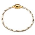 Adjustable beige and gold woven charm bracelet with polished metal barrel clasp - 16cm / White and Gold (16)