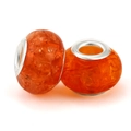 Vibrant orange Murano glass large hole charm bead with floral ice crackle texture - Orange Ice Cracked Style (026)