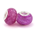Pink and purple gradient resin beads with ice-cracked texture and silver metal core - Purplish Red Ice Cracked Style (027)