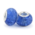Two dark blue gradient glass beads with ice crackle texture for DIY bracelets - Blue Ice Cracked Style (028)