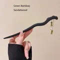 Minimalist black ebony hair stick with green bamboo-joint charms and white pearl - Double Bamboo Style (14#) / Black with Green Trim