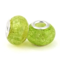 Pair of bright green cracked glass charms with silver metal cores for DIY bracelets - Bright Green Ice Cracked Style (030)