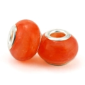 Translucent orange gradient glass bead with marble pattern and silver core for bracelets - Orange Textured Style (038)