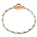 Woven white leather bracelet with shimmering gold accents and rose gold clasp - 16cm / White Gold Spiral Snake Chain (22)