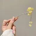 Golden metal hair stick with translucent yellow ginkgo leaves and elegant tassels - Yellow Ginkgo Branch Tassel