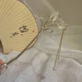 Golden tulip hairpin with cat eye petals, rhinestones and elegant long tassels - Golden Tulip Cat Eye Style