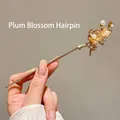 Golden plum blossom hair stick with white pearls in a minimalist neo-Chinese style - Plum Pearl Hair Stick (Gold)