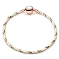 White woven 3mm snake chain bracelet with rose gold plated spherical clasp detail - 16cm / White Gold Spiral Snake Chain (29) / White Gold
