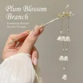 Elegant gold plum blossom hair stick with white lily tassels and pearl charms - Plum Blossom Artificial Pearl Flower Tassel Style (72#) / Gold