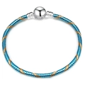 Blue and gold 3mm copper snake chain bracelet with polished silver ball clasp closure - 16cm / Blue Gold