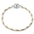 Beige woven snake chain bracelet with a polished silver spherical clasp for women - 16cm / White Gold