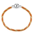 Orange and gold textured snake chain bracelet with a polished silver sphere clasp - 16cm / Orange Gold