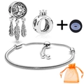 Silver charm bracelet set with dreamcatcher pendant and crown beads on snake chain - Dreamcatcher Crown Style (010)