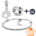 Silver snake chain bracelet set with paw print charms and orange organza gift bag - Paw Print Fashion Pendant Style (014)