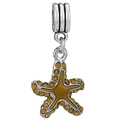 Silver starfish charm pendant with orange crystals and enamel for bead bracelets - Orange-Yellow Gemstone Enamel Starfish Charm (037)