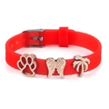 Adjustable 10mm red silicone bracelet with rose gold paw and palm tree charms - Paw Angel Wing Palm Tree Style(002)