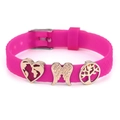 Rose red silicone bracelet with gold heart and tree of life charms on watch band - Heart Wing Tree of Life Style (003)