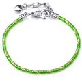 Green woven charm bracelet with lobster clasp and a silver heart-shaped pendant - 16cm / Bright Green & Gold