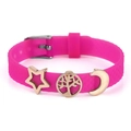 Rose red silicone bracelet with golden star, tree of life, and crescent moon charms - Star Moon Tree of Life Style (004)