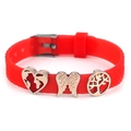 Red adjustable silicone strap bracelet with rose gold heart and tree charms - Heart Angel Wing Life Tree Style(003)