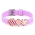 Purple silicone bracelet with scale texture, silver buckle, and cute cartoon charms - Cat Paw And Lollipop Charms (003)
