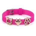 Rose red silicone strap bracelet with rose gold cat, fox, and paw charms - Cat Fox Paw Style (005)