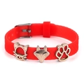 Red 10mm silicone strap bracelet with gold cat and fox charms and honeycomb texture - Cat Fox Paw Style(005)