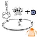 Silver DIY bracelet set with paw print charms and orange mesh gift bag included - Paw Print Bead Pendant Style (016)