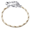 Adjustable beige woven bracelet with silver lobster clasp and heart pendant on white background - 16cm / White Gold