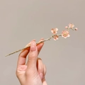 Chinese vintage style hair pin with elegant pink plum blossom and branch texture - Pale Pink Plum Blossom Style (2#) / Pink