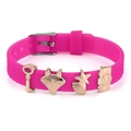 Rose pink silicone bracelet with rose gold charms including fox and vintage camera - Key Fox Camera Style (007)