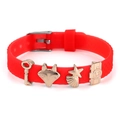 Adjustable red silicone bracelet with gold charms featuring fox, key and star details - Key Fox Camera Style(007)