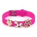 Rose red silicone bracelet with cartoon unicorn and paw charms for children - Fox Rocking Horse Paw Style (008)
