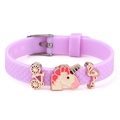 Adjustable purple silicone bracelet with unicorn and flamingo charms and textured band - Unicorn And Flamingo Charms (007)