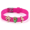 Rose pink silicone bracelet with diamond texture and gold tropical enamel charms - Tropical Flamingo Style (009)
