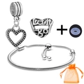 Silver charm bracelet set with heart pendants and adjustable slider chain including gift bag - Let It Go Heart Style (020)