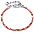 Red and gold twisted rope bracelet with silver lobster clasp and heart charm pendant - 16cm / Red Gold Woven Bracelet (42)