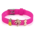Rose red silicone bracelet featuring tropical charms of pineapples and a palm tree - Pineapple And Coconut Tree Style(010)