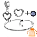 Silver charm bracelet set with heart pendants and orange organza gift bag - Heart Bead Combo Style (021)